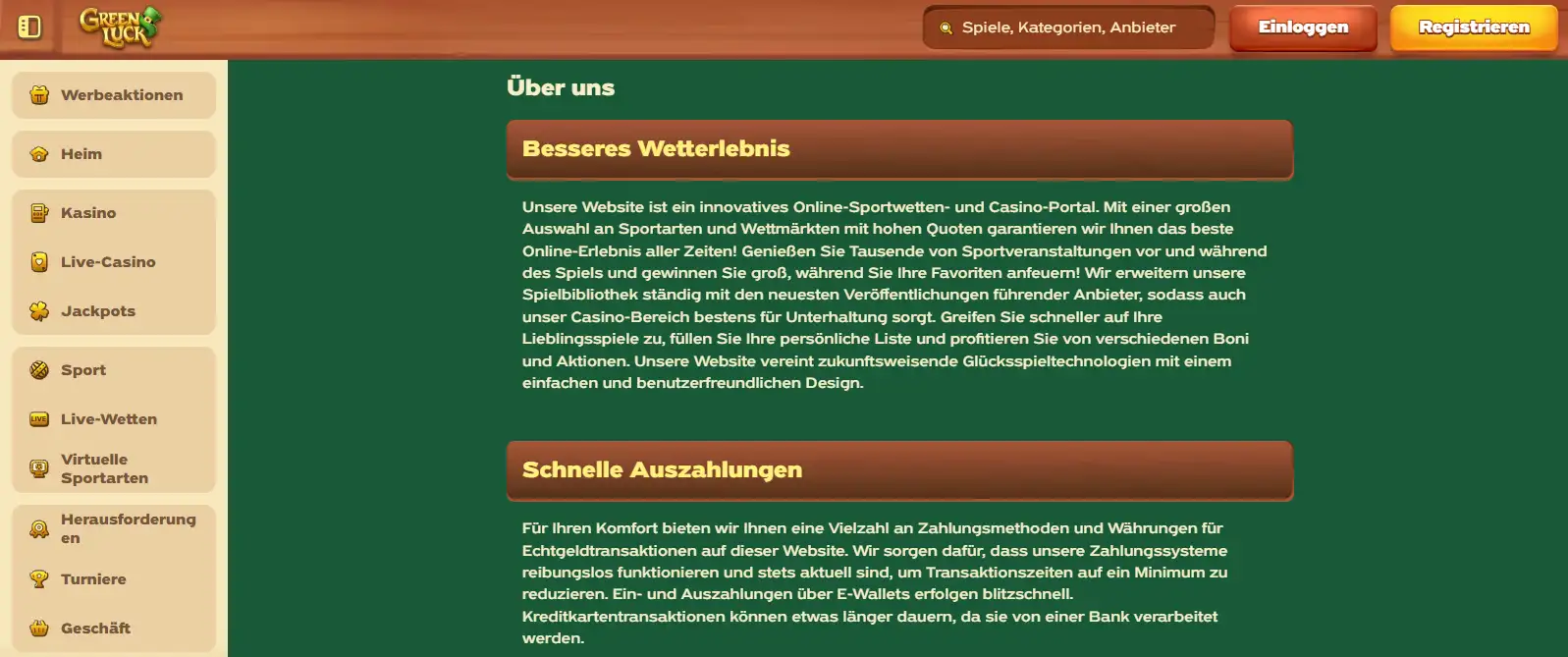Kontaktinformationen im Hilfebereich der offiziellen Greenluck-Webseite
